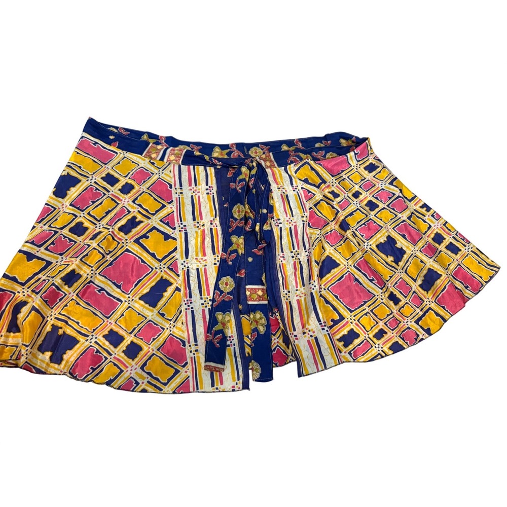 Urban Nomad Earthbound Trading Co 100% Silk Wrap Mini Skirt Boho Multi Color